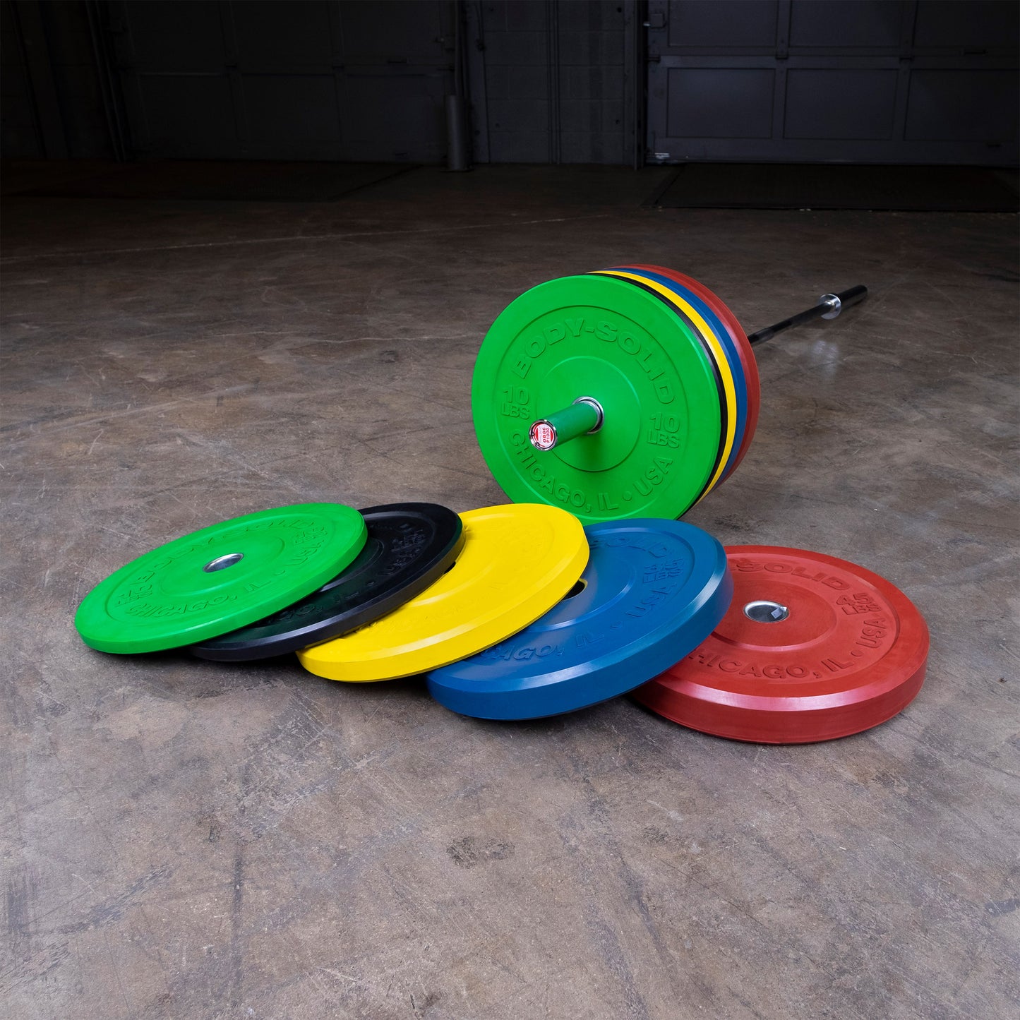 Body-Solid 260lb Chicago Extreme Colored Bumper Plate Set OBPXC260