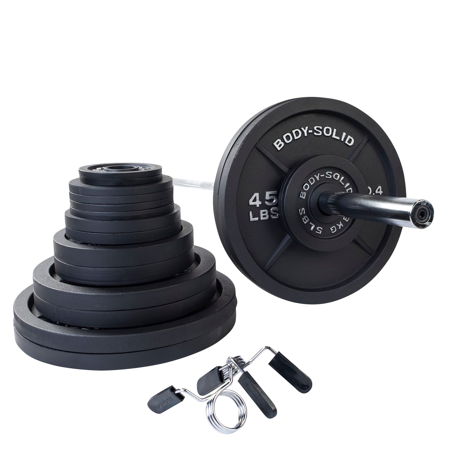 Body-Solid Cast Iron Olympic Plate and Barbell Set OSC