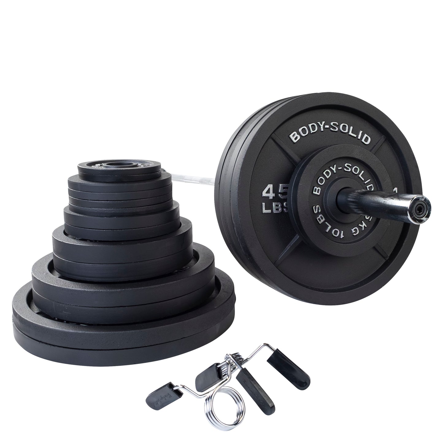 Body-Solid Cast Iron Olympic Plate and Barbell Set OSC