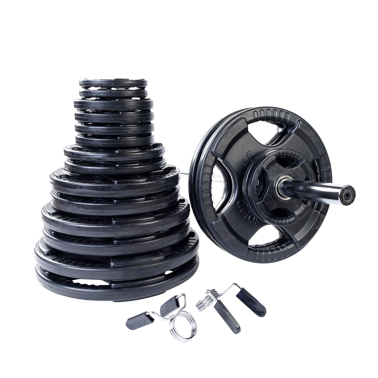 Body-Solid Rubber Grip Olympic Plate and Barbell Set OSR