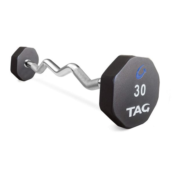 TAG Fitness 8-Sided Virgin Rubber Fixed Barbell w/ EZ Curl