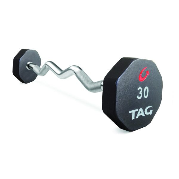 TAG Fitness 8-Sided Ultrathane Fixed Barbell w/ EZ Curl Handle